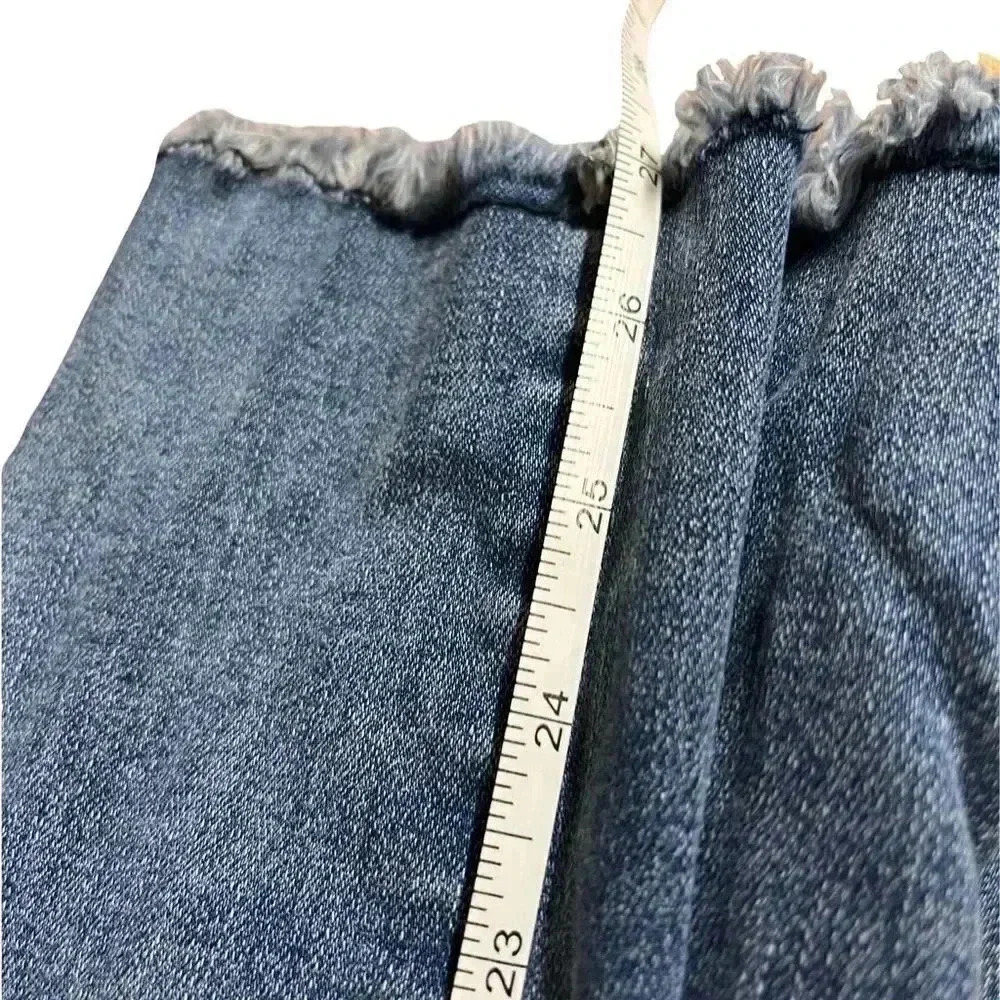 Skinny Fries Jeans Size 07 Blue Rhinestone Pearl Distressed Raw Hem Denim - Picture 3 of 9